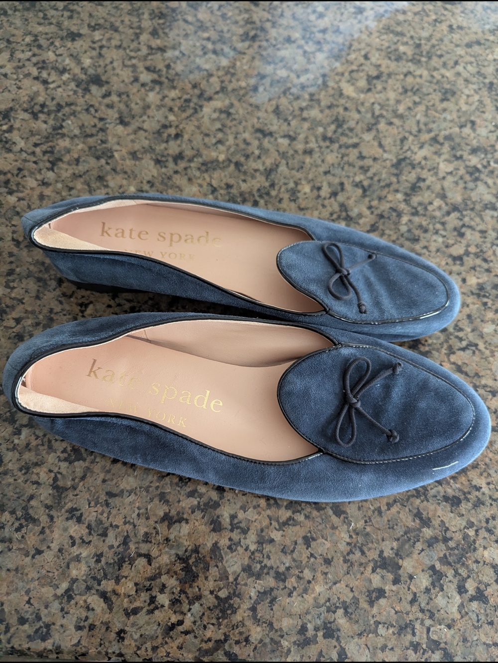 kate spade navy suede bow loafers